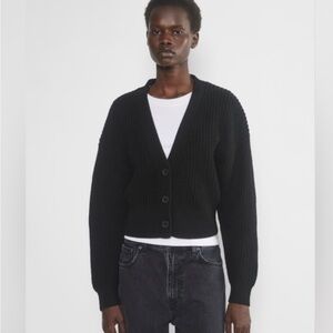Babaton Black Cardigan Sweater Classic Knit V-Neck